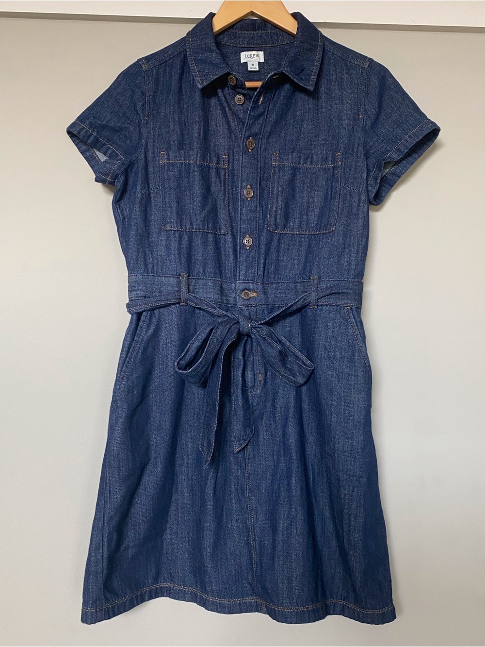 J. Crew Dark Indigo Denim Shirt Dress with Waist Tie